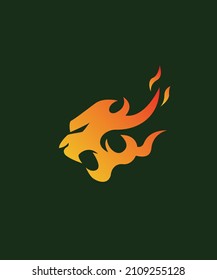 Unique angry lion head logo covered in fire green background and like a fireball, this is a vector template design