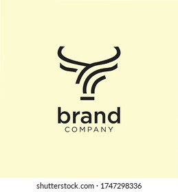 diseño único de la línea de logotipo de búfalo animal, bovinos. bisonte. Ganado. Plantilla De Ilustración De Tauro Y Logotipo De Toro Diseño Lineal Retro De Vintage Hipster