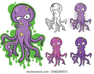 Unique animal design cartoon octopus popart, eps 10, editable.