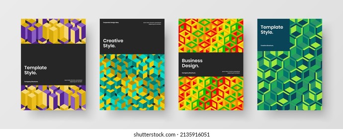 Einzigartiger Jahresbericht A4 Vektor Design Concept Collection. Vivid geometrische Fliesen Broschüren Layout-Paket.