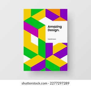 Unique annual report design vector layout. Colorful geometric tiles journal cover template.