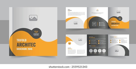 Unique architecture square trifold brochure template design or corporate square tri fold brochure template layout. Architecture square trifold brochure template design layout