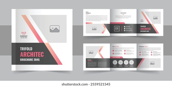 Unique architecture square trifold brochure template design or Creative square tri fold brochure template layout. Architecture square trifold brochure template design vector