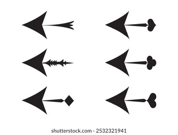 Einzigartige Pfeildesigns mit fetten, stilisierten Pfeilspitzen-Mustern mit scharfen geometrischen Formen für kreative visuelle Richtung für Poster, Broschüren und Webdesign