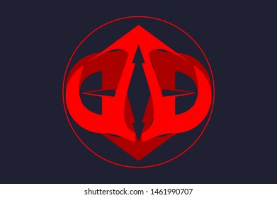 Unique arrow shaped logo in red, a compass and shield inspired design represents passion, desire, creativity, strength and the ability to navigate business.    