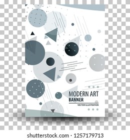 Unique artistic card with gradient background, shapes and geometric elements in memphis style.