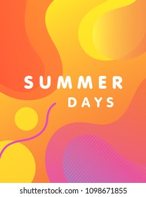 Unique artistic design card - summer days with gradient background,shapes and geometric elements in memphis style.Bright poster perfect for prints,flyers,banners,invitations,special offer and more.