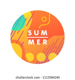 Unique artistic design card - summer with bright gradient background,shapes and geometric elements in memphis style.Bright poster perfect for prints,flyers,banners,invitations,special offer and more.