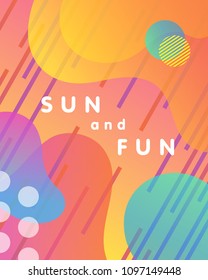 Unique artistic design card - sun and fun with gradient background,shapes and geometric elements in memphis style.Bright poster perfect for prints,flyers,banners,invitations,special offer and more.