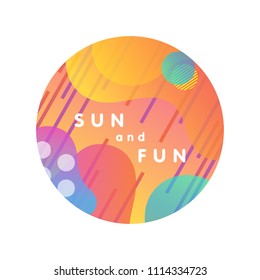 Unique artistic design card - sun and fun with gradient background,shapes and geometric elements in memphis style.Bright poster perfect for prints,flyers,banners,invitations,special offer and more.