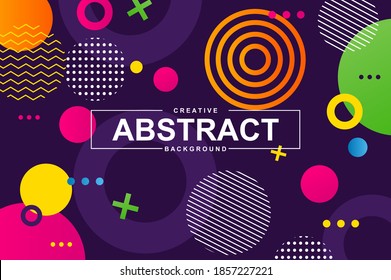 Unique artistic design with geometric shapes in memphis style. Colorful creative background for landing page, banner or wallpaper. Minimal composition, flat backdrop with header vector Illustration.