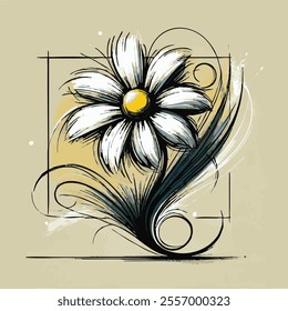 A unique artistic interpretation of a German chamomile plant, with an abstract twist