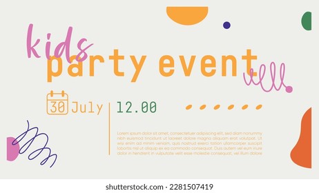 Unique artistic kids party event cards, shapes and geometric elements in Memphis style. Abstract design cards perfect for prints, presensation, banners, invitations, special offer and 