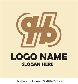 Unique and artistic letter "H" or number "96" logo in modern and abstract style. Brown color scheme and geometric design give a retro yet contemporary feel, making it suitable for branding, typography