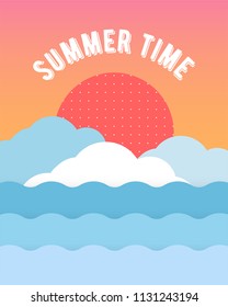 Unique artistic summer card with bright gradient background,shapes and geometric elements .Abstract design cards perfect for prints,flyers,banners,invitations,special offer and more