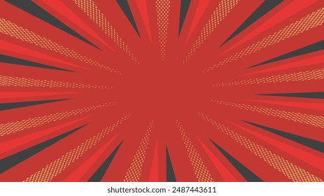 Unique and artsy sunburst background red black yellow. Pop comic style