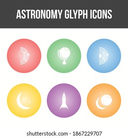Conjunto de iconos de vectores de glifos de astronomía único