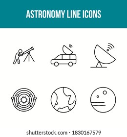 Conjunto de iconos de vectores de línea de astronomía único