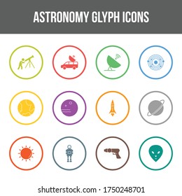 Conjunto de iconos de glifos de vector de astronomía único