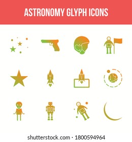 Conjunto de iconos de glifos de vector de astronomía único