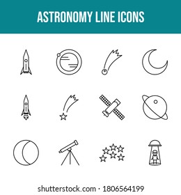 Conjunto de iconos de línea de vector de astronomía única