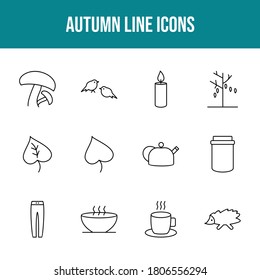Unique autumn vector line icon set
