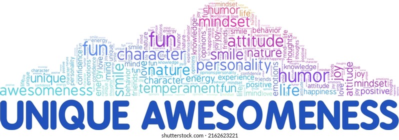 Unique Awesomeness word cloud conceptual design isolated on white background.