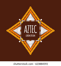 Unique aztec logo template vector. Tribal hand drawn design for branding of african fabric shop, badge, poster, apparel print, textile stickers, tags or labels.