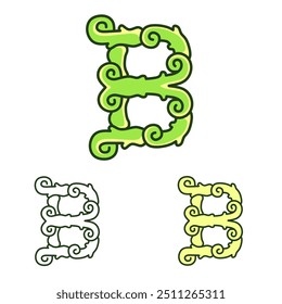 Unique "B" letter logo with plant ornament motif. Hand drawn design on white background
