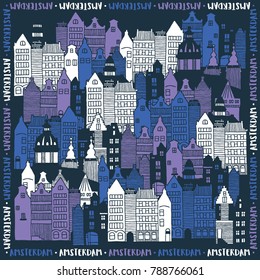 Unique background with Amsterdam architecture. Vector illustration. 