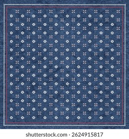 Unique bandana with a denim background and ethnic print design on the front. Perfect for adding a boho-chic touch to any outfit. Ideal for summer fashion, festivals, and casual styling.