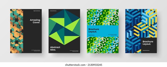Unique banner A4 design vector illustration bundle. Simple mosaic tiles flyer layout collection.