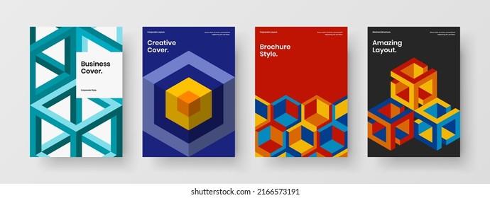Unique banner A4 design vector concept set. Fresh geometric tiles company identity template collection.