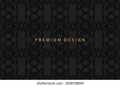 Unique banner, cover design, black background. Geometric volumetric convex ethnic 3D pattern. Eastern, Indonesian, Mexican, Aztec style.