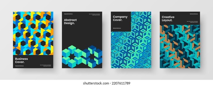 Unique banner design vector concept set. Creative geometric pattern flyer illustration collection.