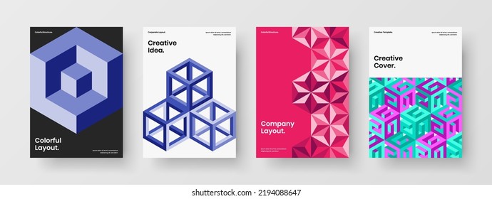 Unique banner design vector illustration collection. Abstract geometric tiles booklet layout composition.