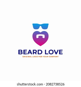 Unique Beard With Love Logo Design Template.