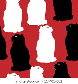 Unique beautiful black and white Scottish fold cats repeating vector pattern for templates,web decoration, background, party invitation, poster, cards,halloween