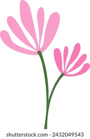 Unique beautiful pink flower. Hand drawn. Spring and summer. Flat Vector element illustration with transparent background.