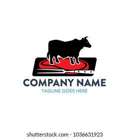 unique beef steak logo. vector illustration. restaurant. food. minimalist