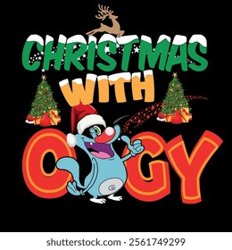 unique and best Christmas t- shirt design with Oggy