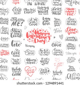 Unique big Set of love hand lettering for Valentine's Day. Romantic lettering. Valentine's Day Calligraphic pattern for paper, card, textile