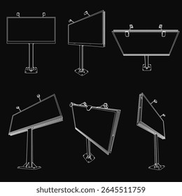 Placas de sinalização exclusivas dispostas em um padrão de grade em um fundo preto, com formas e tamanhos distintos. As variações de cores brilhantes e suaves realçam cada design, com detalhes nítidos visíveis.