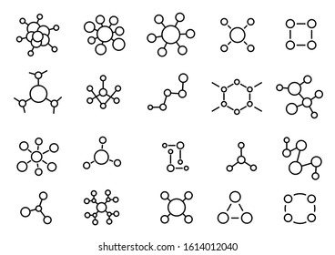 Unique bio formula. Molecule of the formula. The chemical structure of the substance. Outline contour line vector icon set.