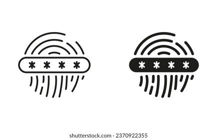 Einzigartige biometrische Identifikation. Fingerabdruck-Passwort, Symbol-Sammlung von Thumbprint-Code. Tippen Sie auf ID, Privacy Line und Silhouette Icon Set. Zugriff durch Fingerabdruck-Zeichen. Einzelne Vektorgrafik.