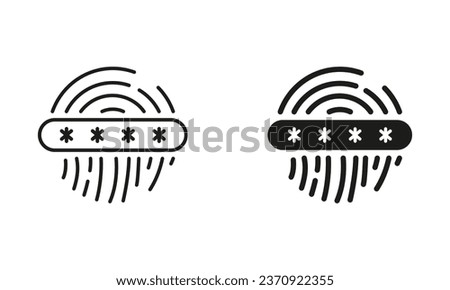 Unique Biometric Identification. Fingerprint Password, Thumbprint Code Symbol Collection. Touch ID, Privacy Line and Silhouette Icon Set. Access by Finger Print Sign. Isolated Vector Illustration.
