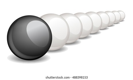 Unique black ball, individuality, vector illustration. Vector image, no size limit. 