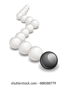 Unique black ball leading white balls,Follow the leader