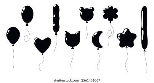 Unique black balloons shaped like animals and objects for creative designs