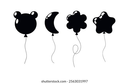 Unique black balloons shaped like animals and objects for a festive celebration